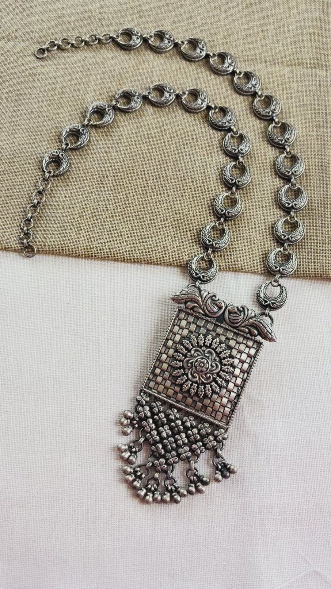 Silver Square Traditional Ghungroo Necklace