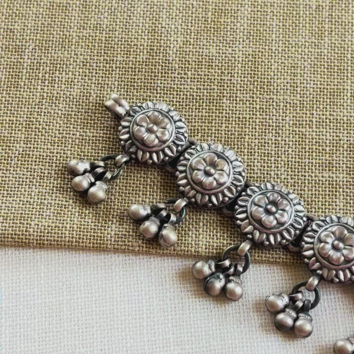 Silver Oxidised Floral Choker
