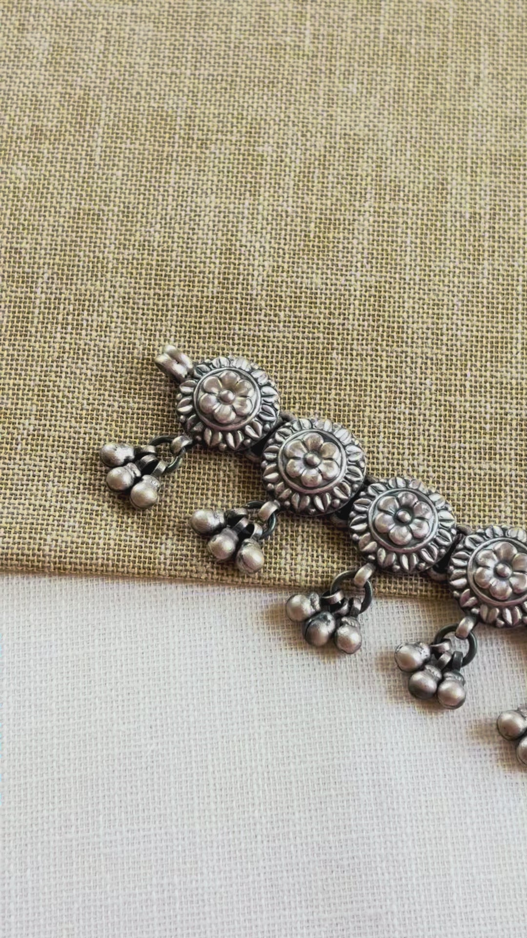 Silver Oxidised Floral Choker