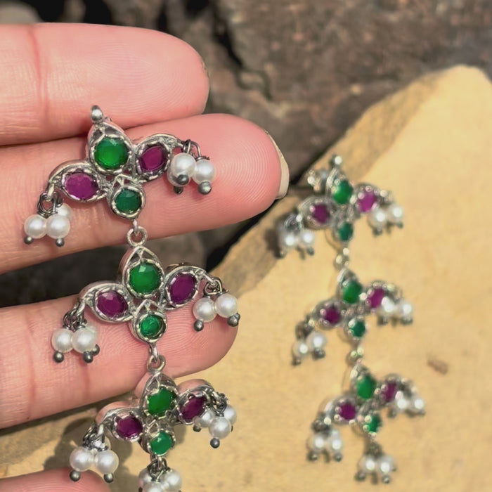 Geometric Charm Oxidised Silver Earrings