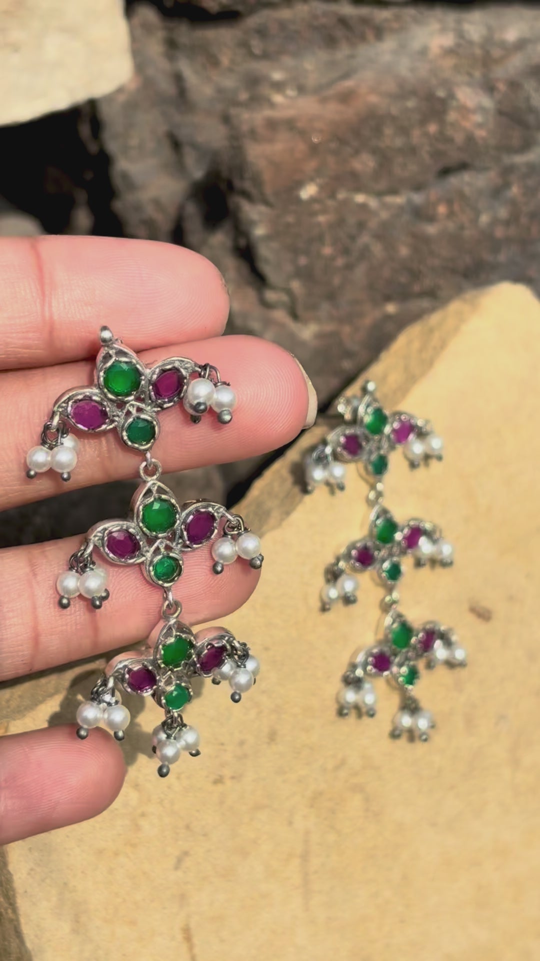 Geometric Charm Oxidised Silver Earrings