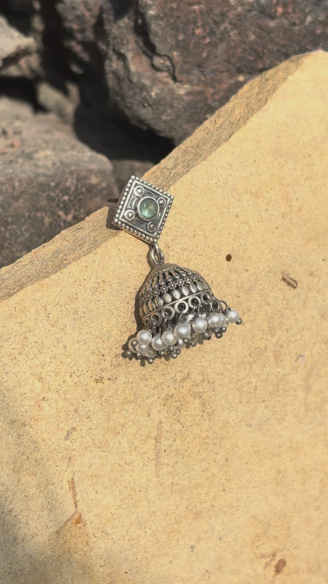 Classic Oxidised Silver Earrings With pearl Beads