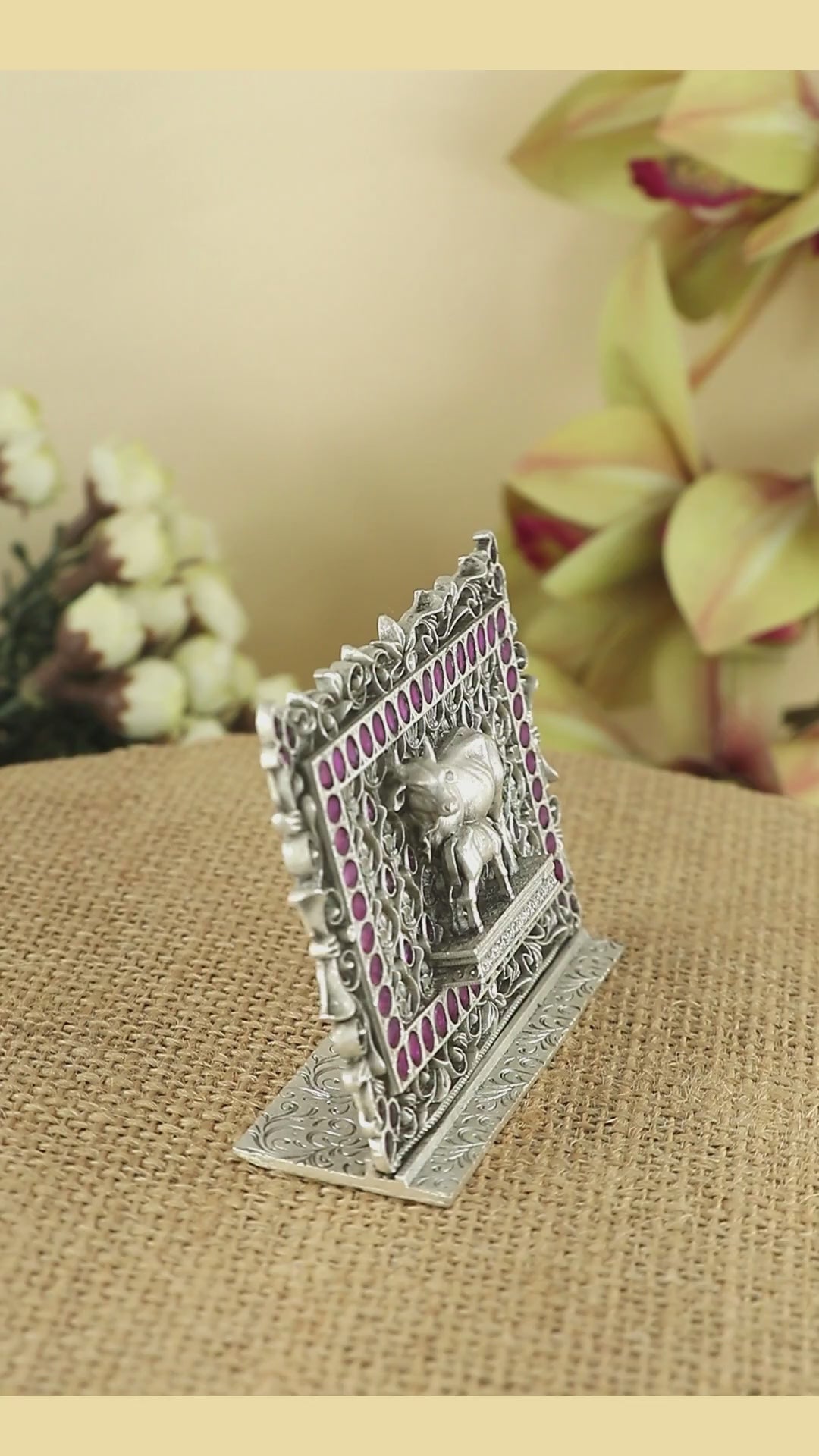 Silver Kamdhenu Cow and calf Idol for Mandir & gifting