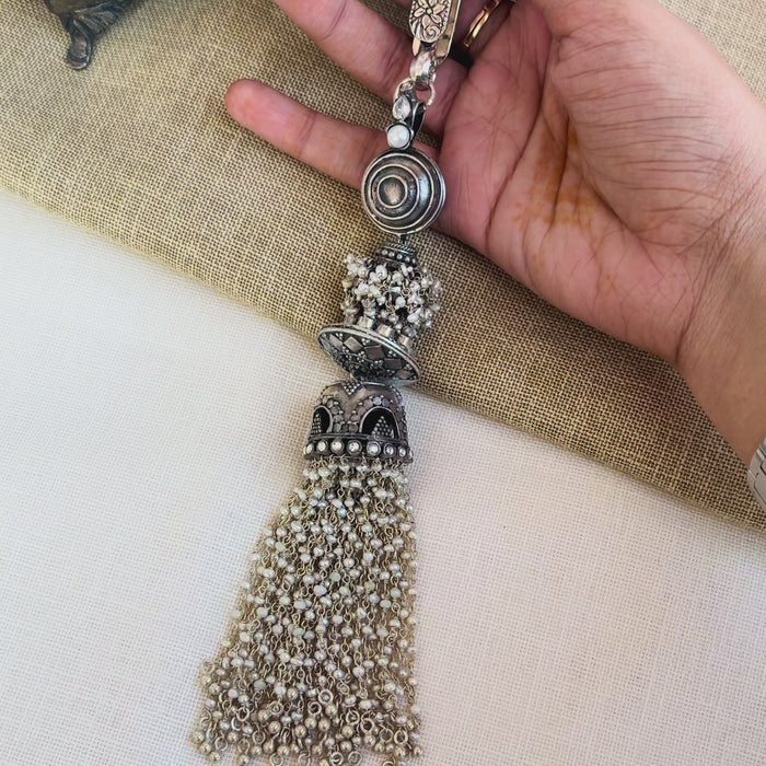 Silver Oxidised Key Ring With Pearls
