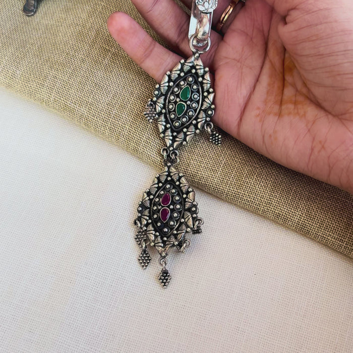 Silver Oxidised Green-Pink Key Ring