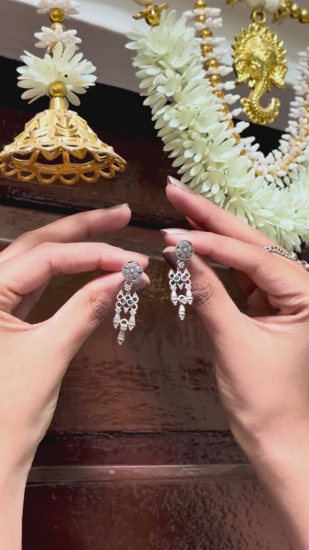 Geometric Charm Oxidised Silver Earrings