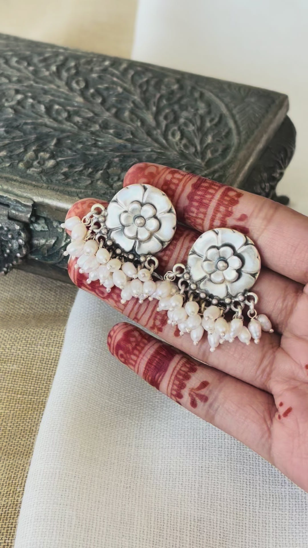 Silver Pearl Flower Earrings