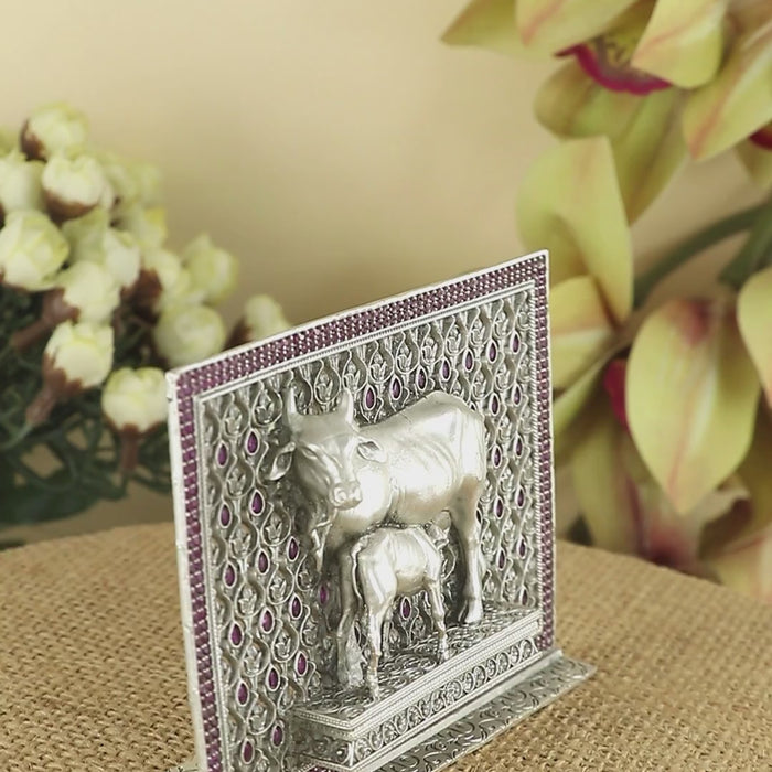 Silver Kamdhenu Cow and calf Idol for Mandir & gifting