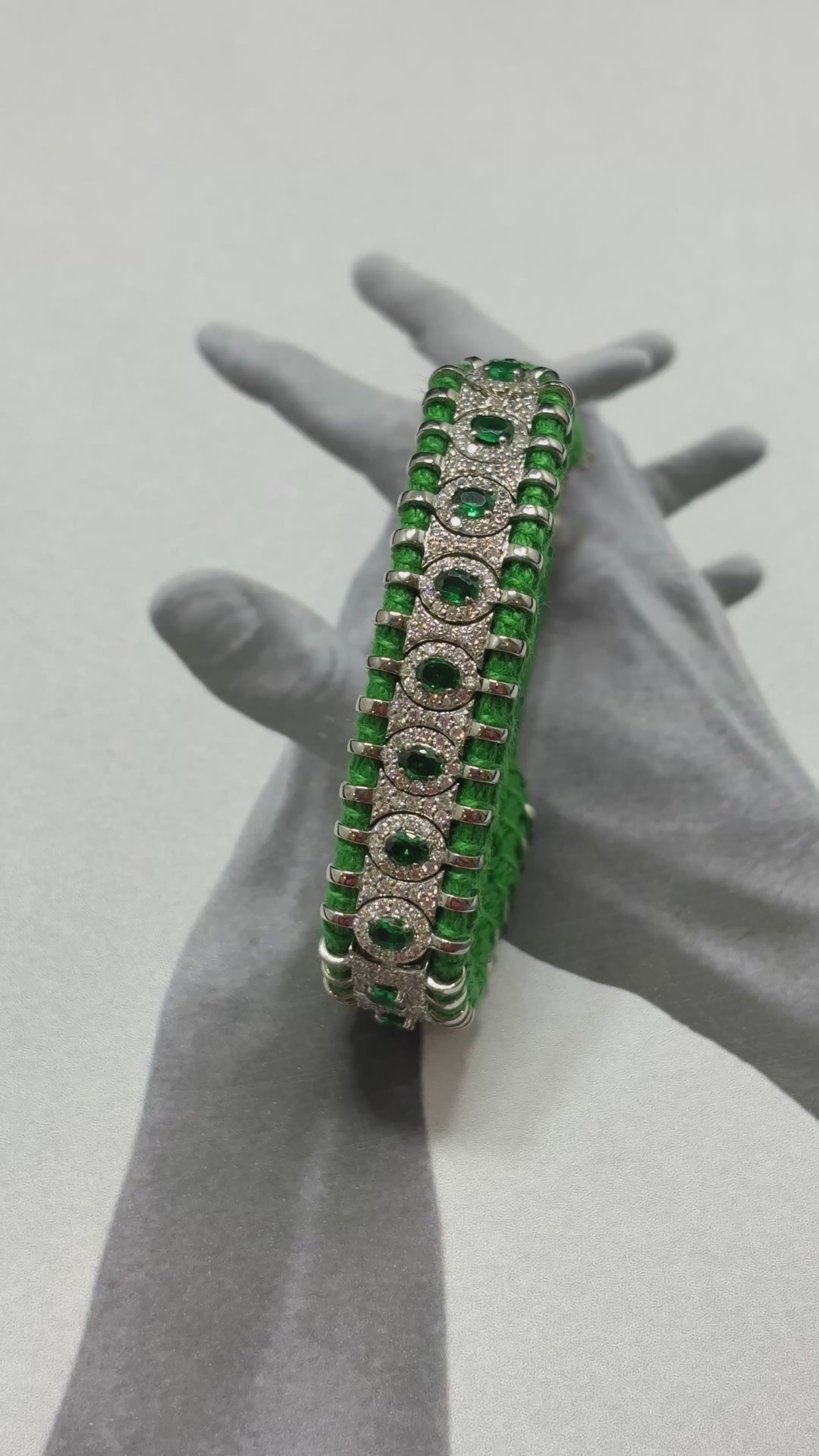 Silver Green Thread Bracelet