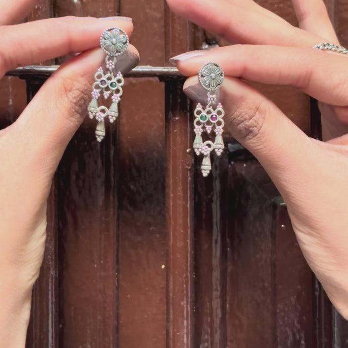 Geometric Charm Oxidised Silver Earrings