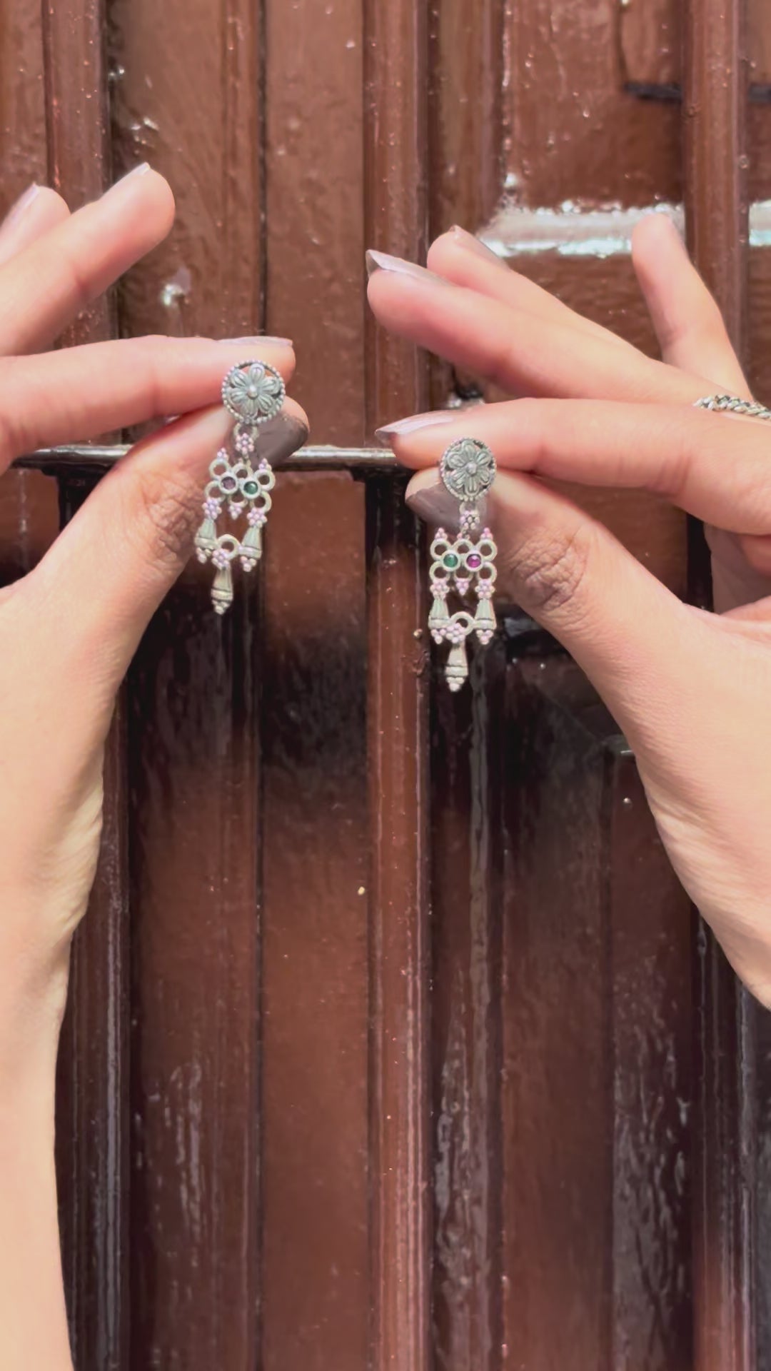 Geometric Charm Oxidised Silver Earrings