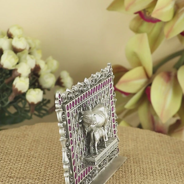 Silver Kamdhenu Cow and calf Idol for Mandir & gifting