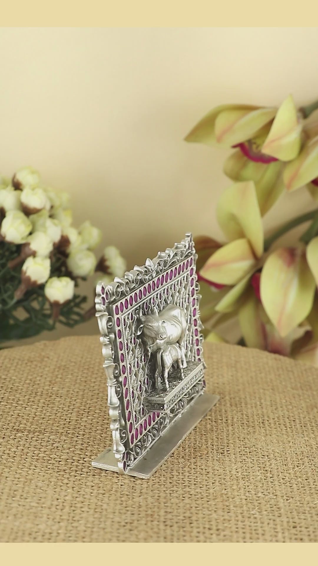 Silver Kamdhenu Cow and calf Idol for Mandir & gifting