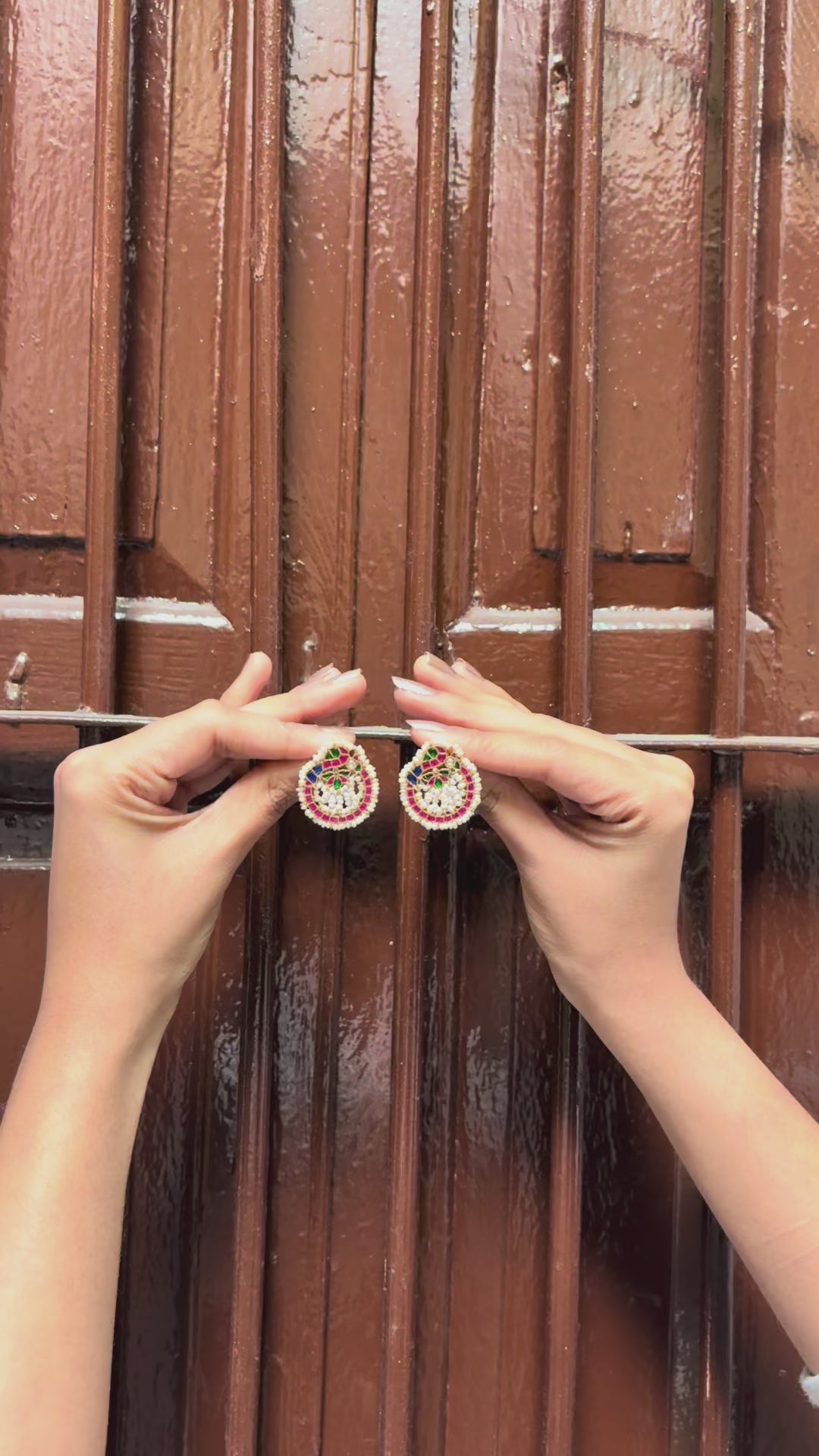 Colorful Meenakari Style Silver Earring with Pearls