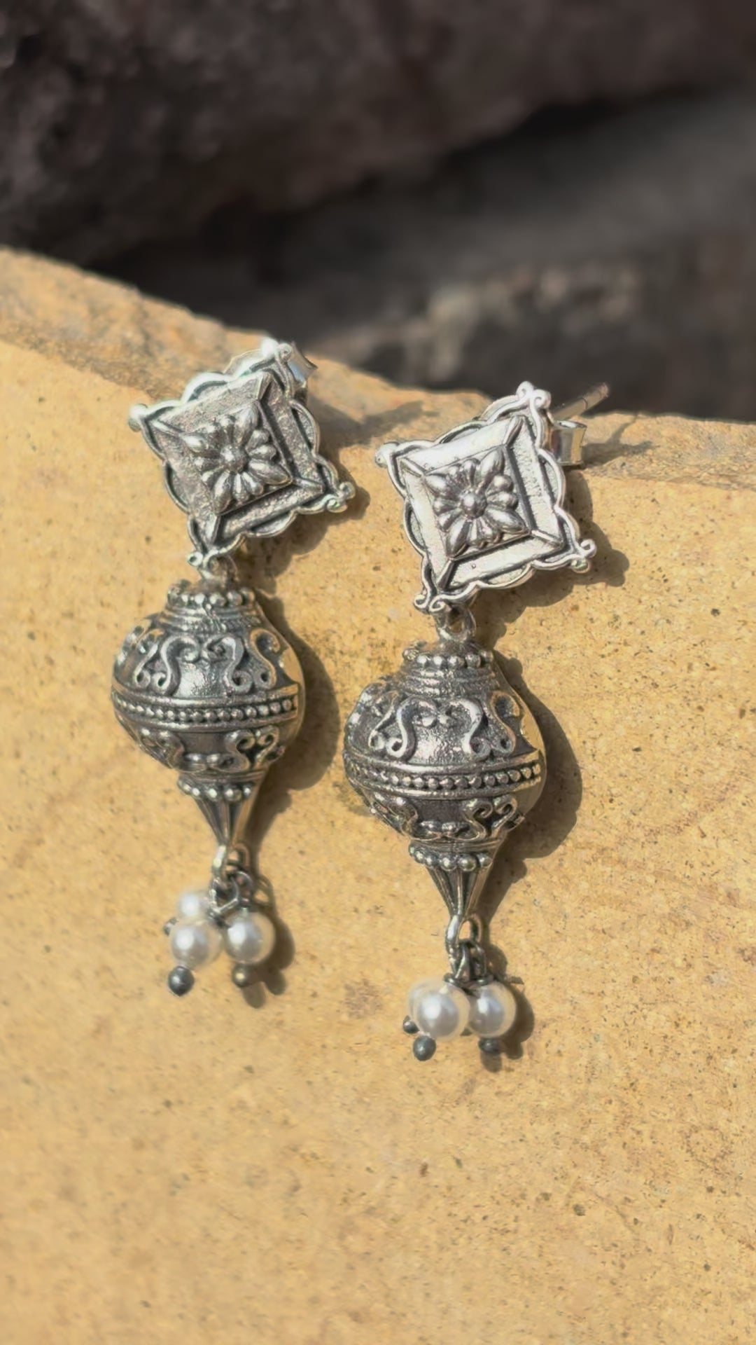 Antique  Silver Oxidised Earrings with Dome Jhumki Design