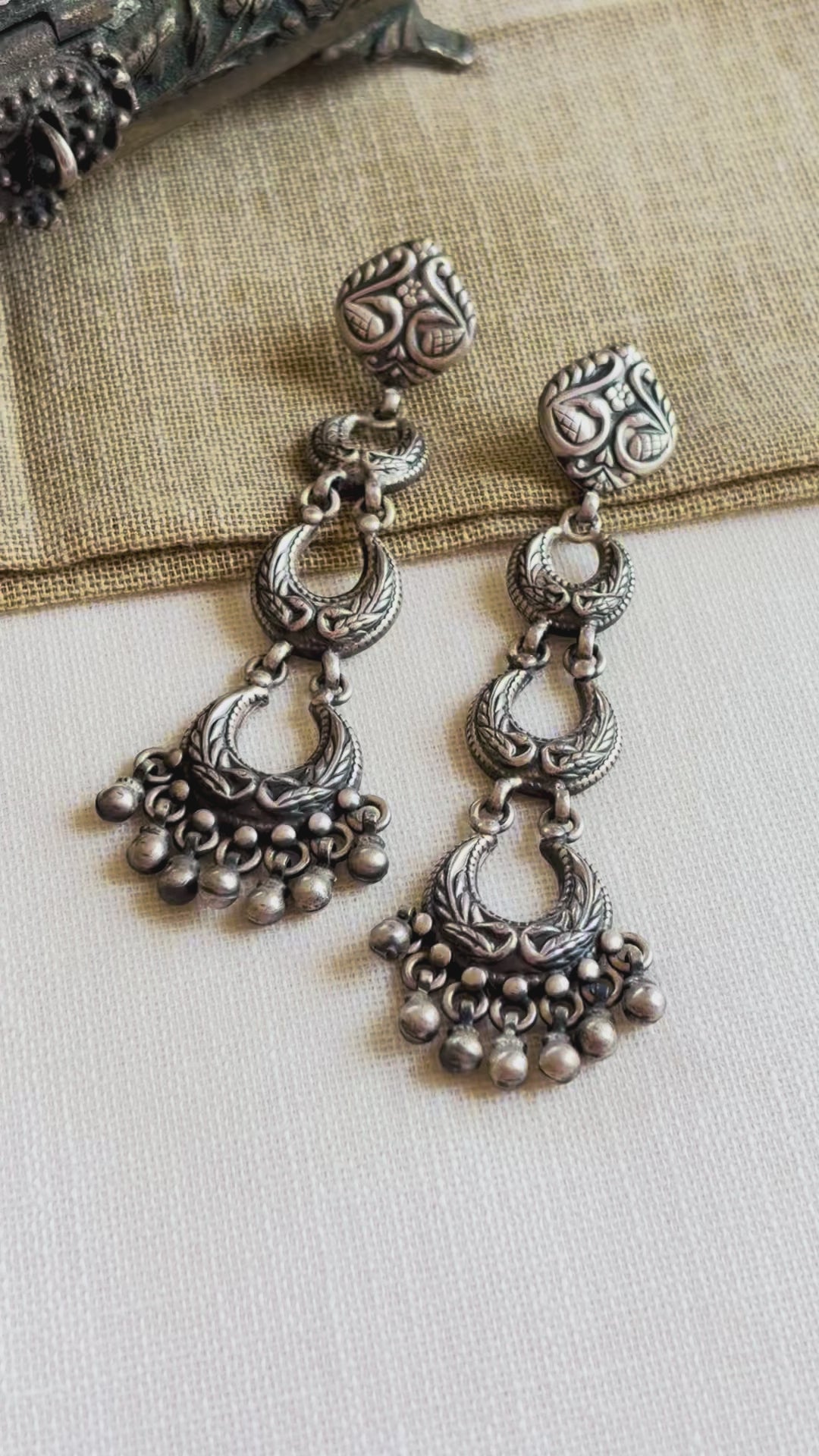 Silver Ghungroo Drop In Tribal Earrings