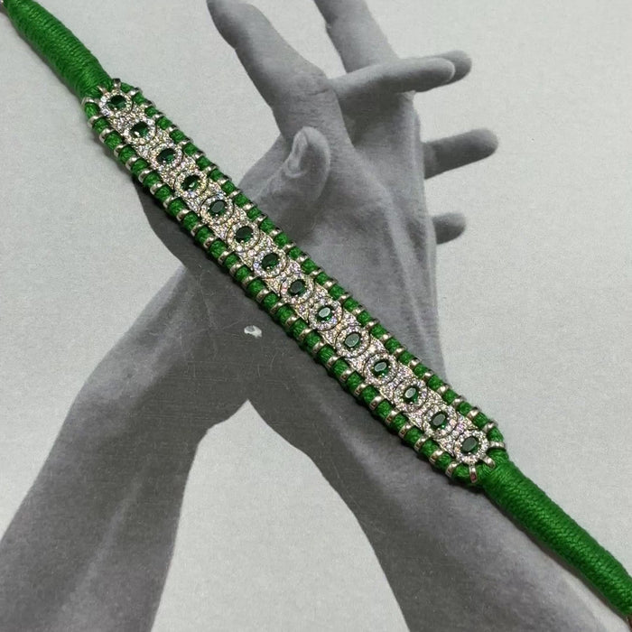 Silver Green Thread Bracelet