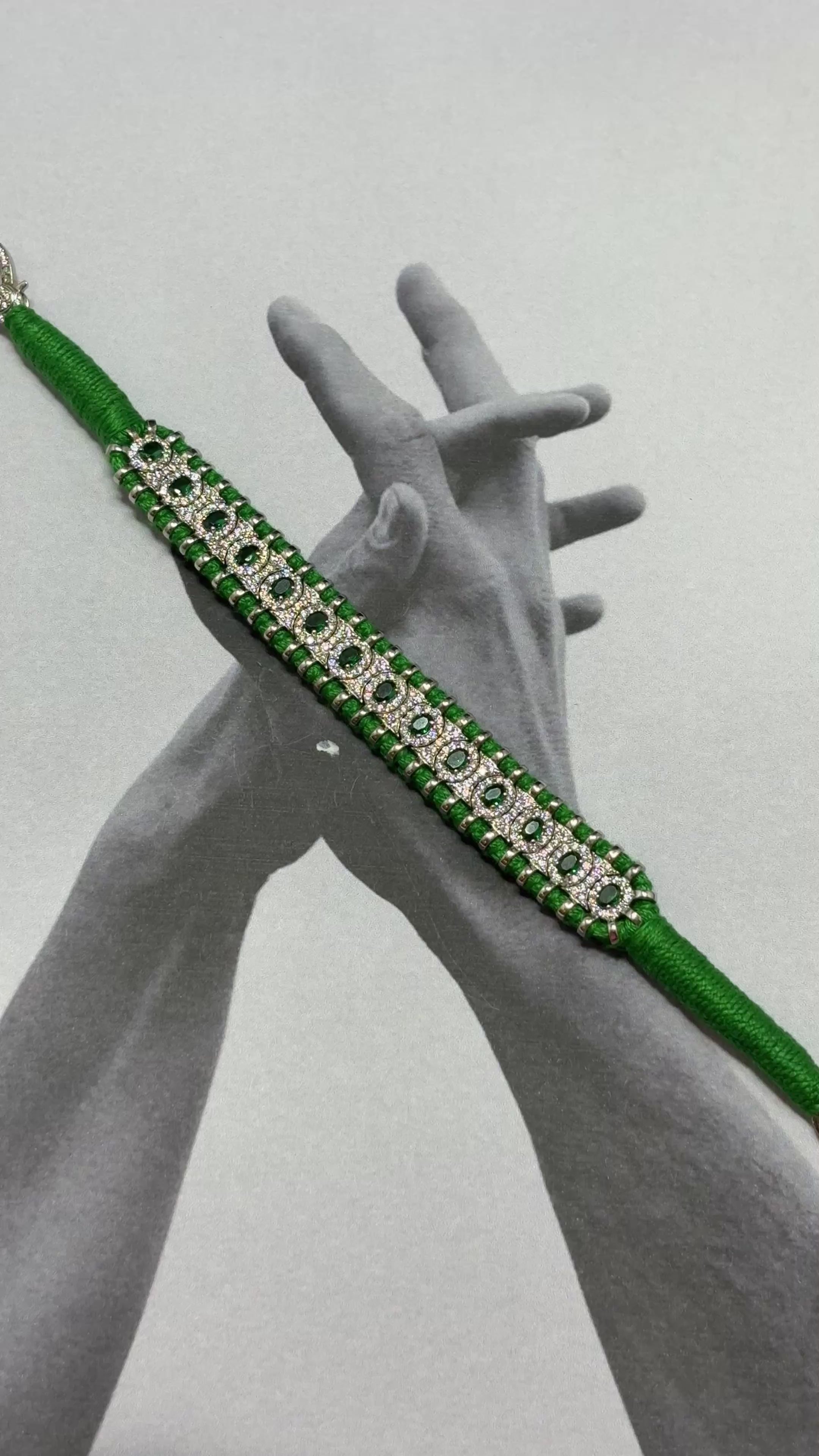 Silver Green Thread Bracelet
