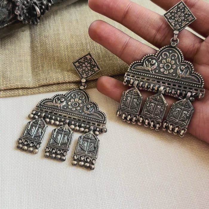 Silver Drop Style Tribal Earrings