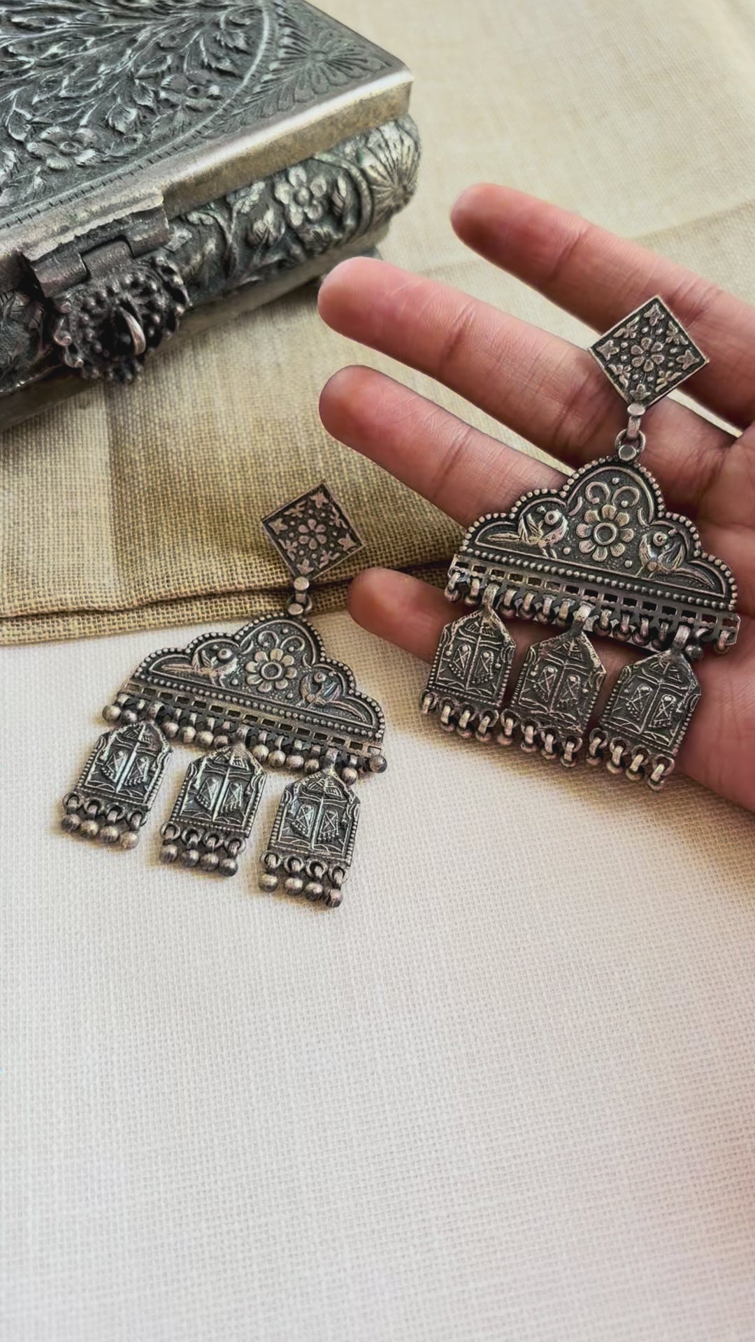 Silver Drop Style Tribal Earrings