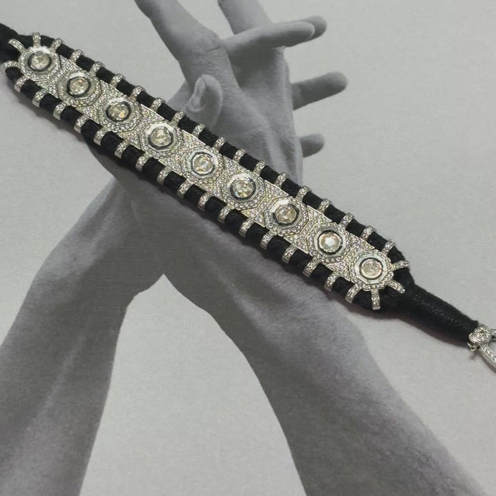 Silver Diamond Stone Thread Bracelet