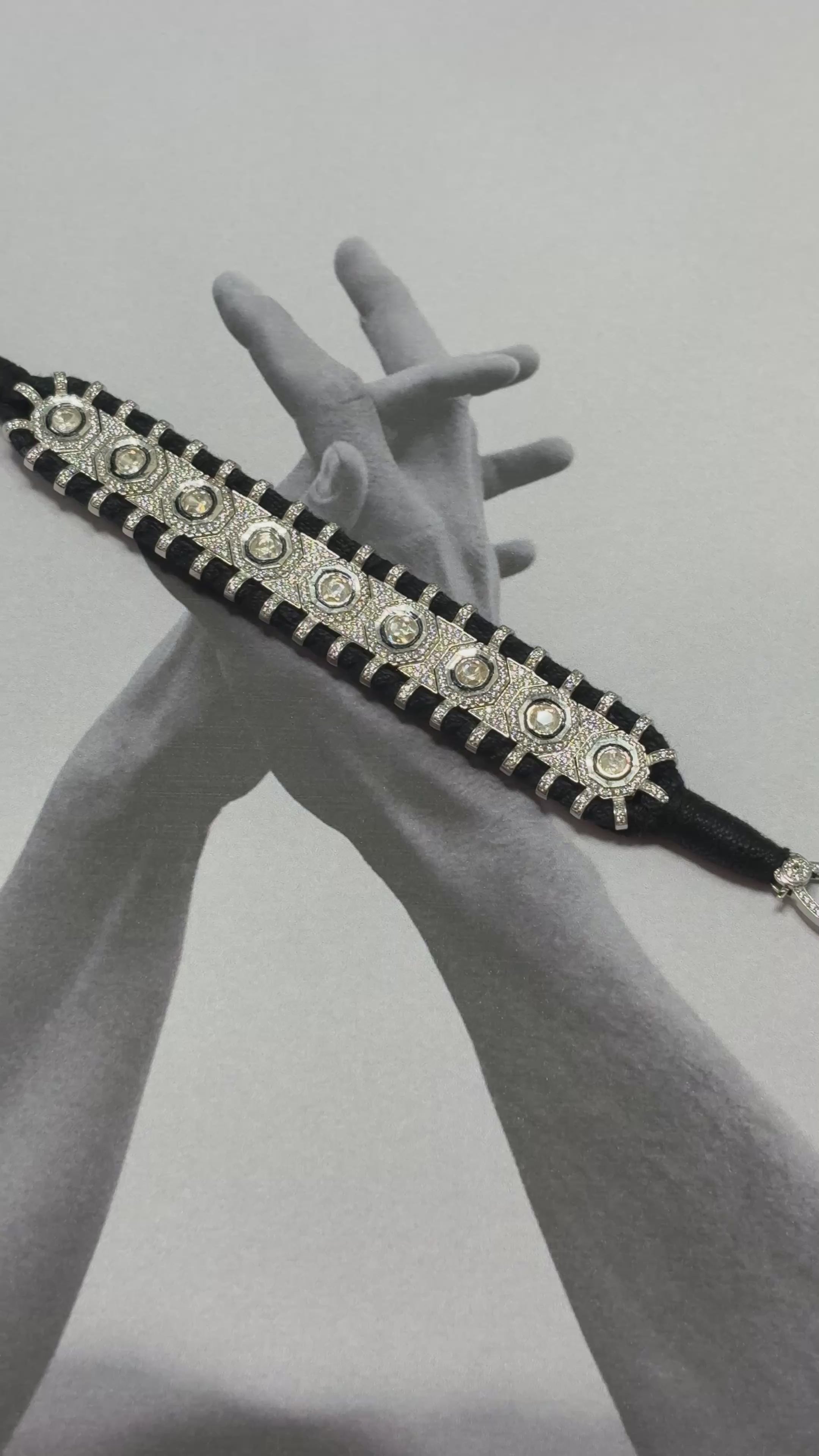 Silver Diamond Stone Thread Bracelet