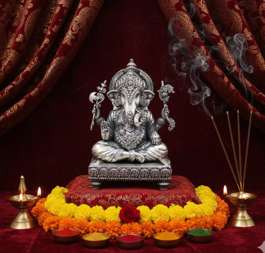 silver ganesh murti